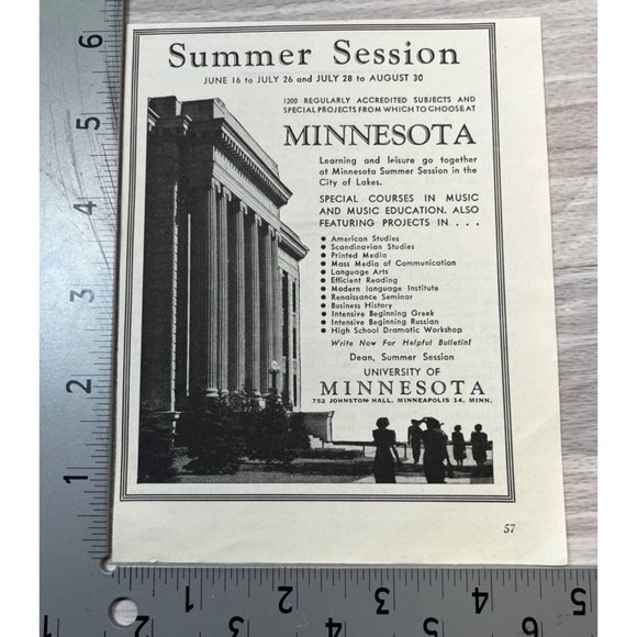 University of Minnesota Vintage Print Ad 1952 Summer Session Music Studies - Picture 2 of 3